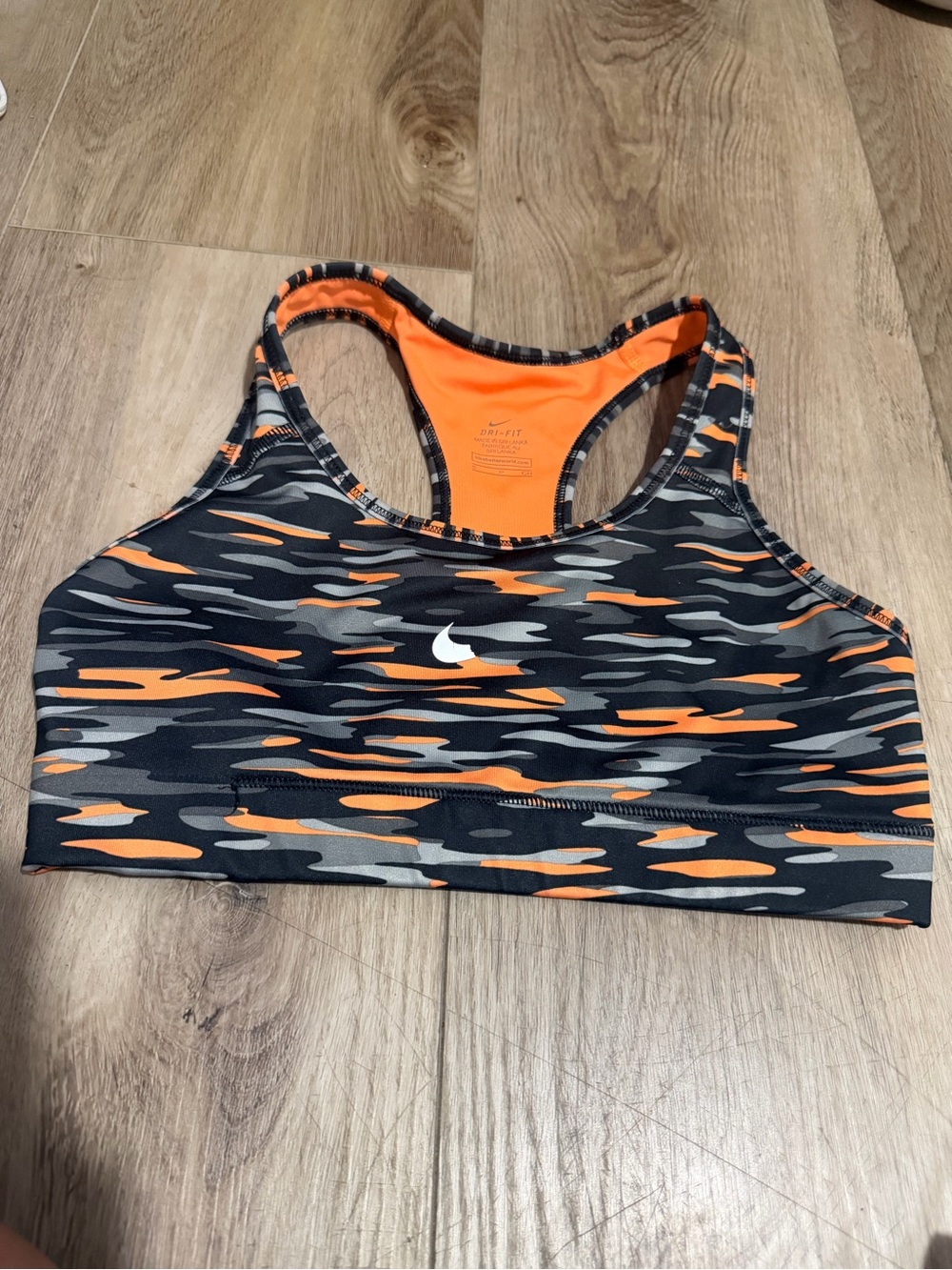 Nike Dri-FIT Orange & Black Camo Sports Bra